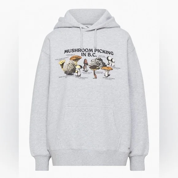 TNA Tops - TNA Cozy Fleece Mushroom Picking in BC Graphic Boyfriend Hoodie Gray XS